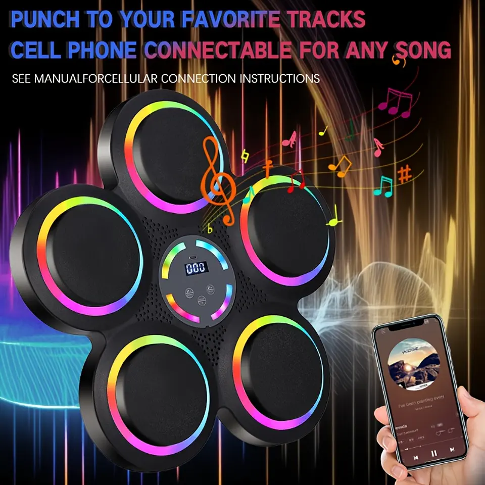  Máquina de Boxe Musical Inteligente | Treinador de Parede com Luvas e Luzes LED 8
