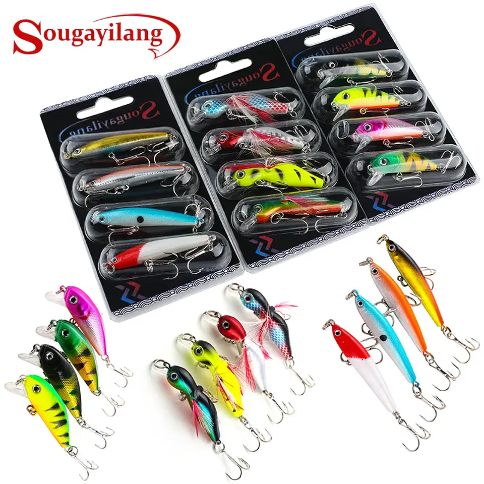Conjunto de Wobblers Sougayilang 4 Unidades | Anzóis Anticorrosão para Bass e Carpa 1