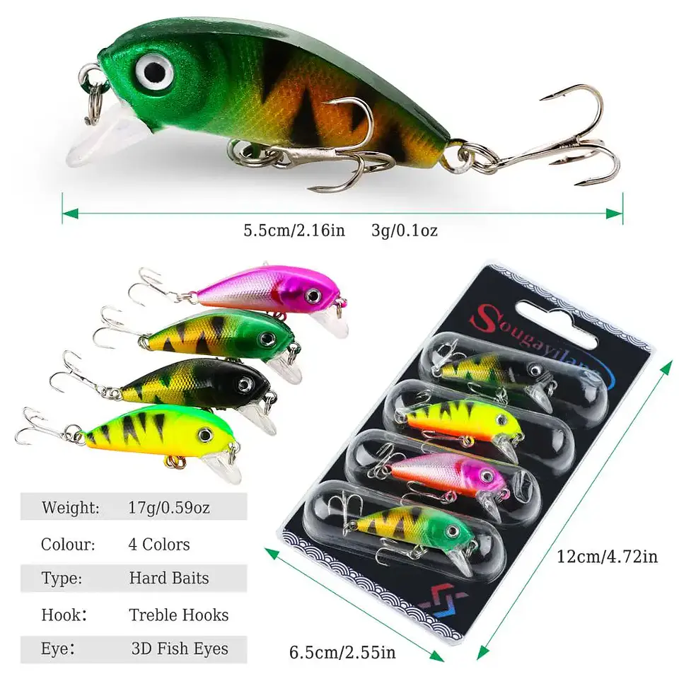 Conjunto de Wobblers Sougayilang 4 Unidades | Anzóis Anticorrosão para Bass e Carpa 5