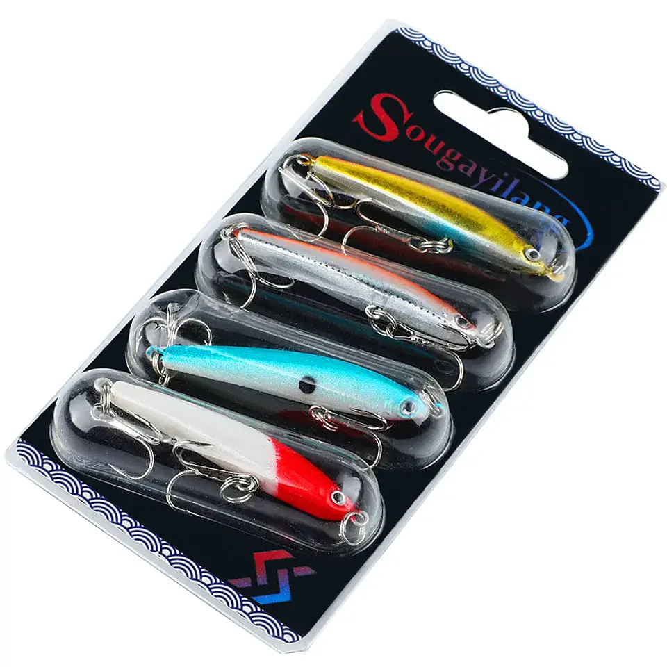 Conjunto de Wobblers Sougayilang 4 Unidades | Anzóis Anticorrosão para Bass e Carpa 7