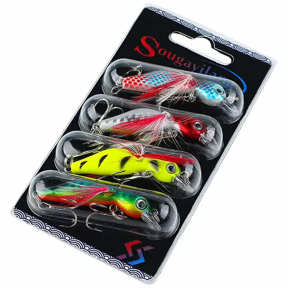 Conjunto de Wobblers Sougayilang 4 Unidades | Anzóis Anticorrosão para Bass e Carpa 8