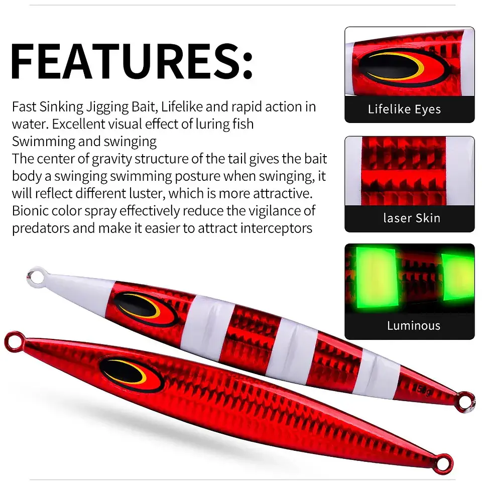 Isco Vertical 200g | Afundamento Lento e Efeito Luminoso para Pesca de Mar 3