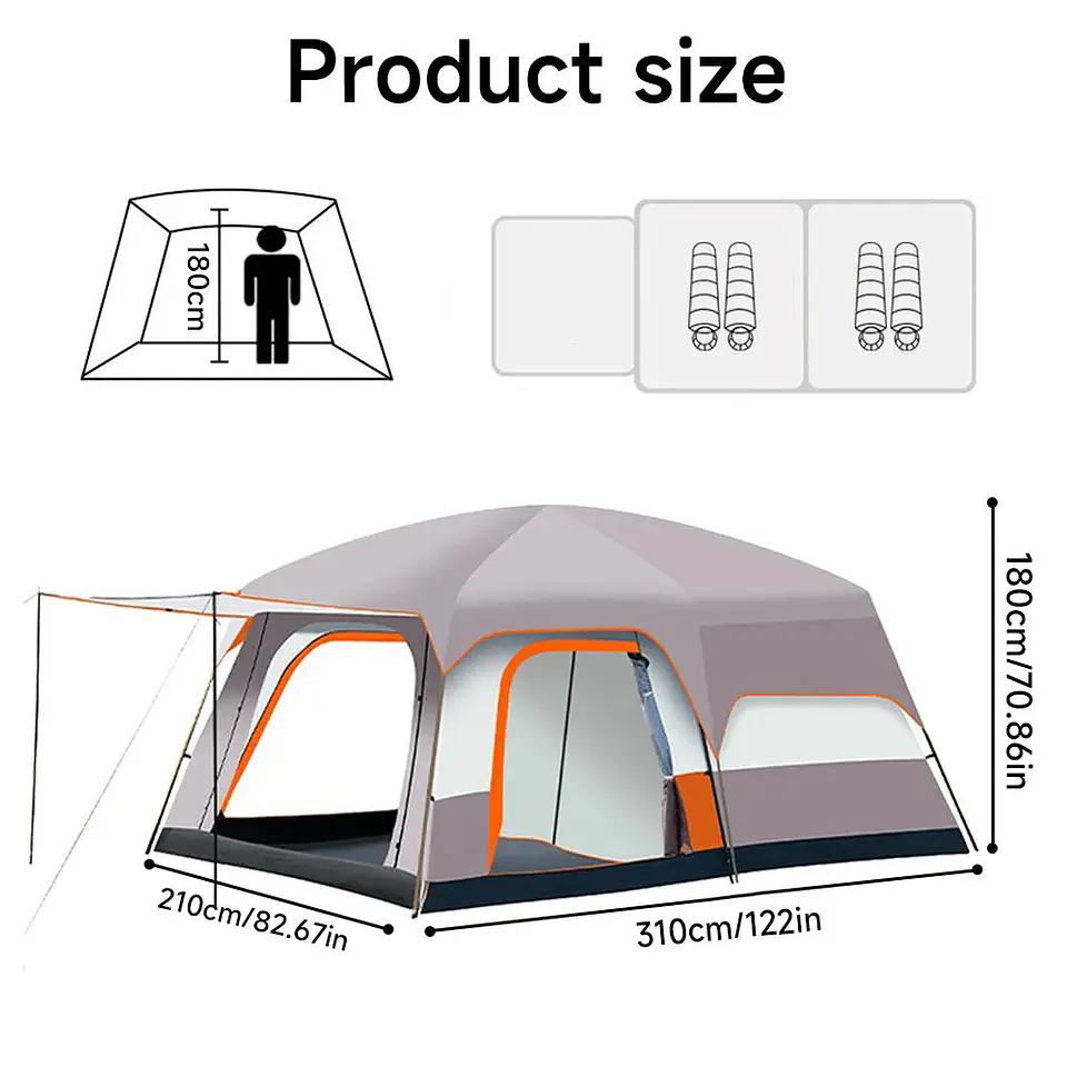 Tenda de Campismo 2 Quartos + Sala | 4-12 Pessoas com Abertura Automática 3