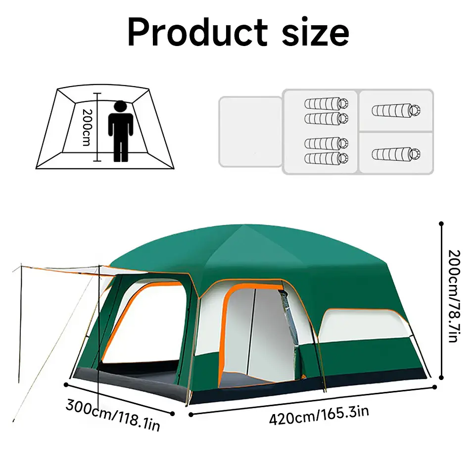 Tenda de Campismo 2 Quartos + Sala | 4-12 Pessoas com Abertura Automática 4