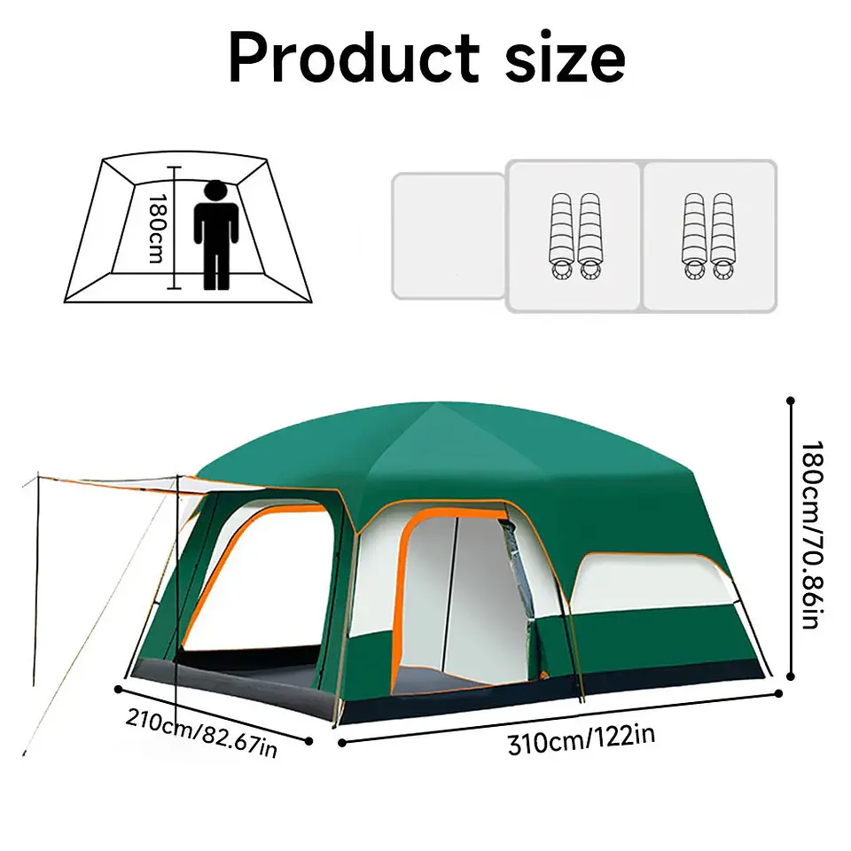 Tenda de Campismo 2 Quartos + Sala | 4-12 Pessoas com Abertura Automática 5