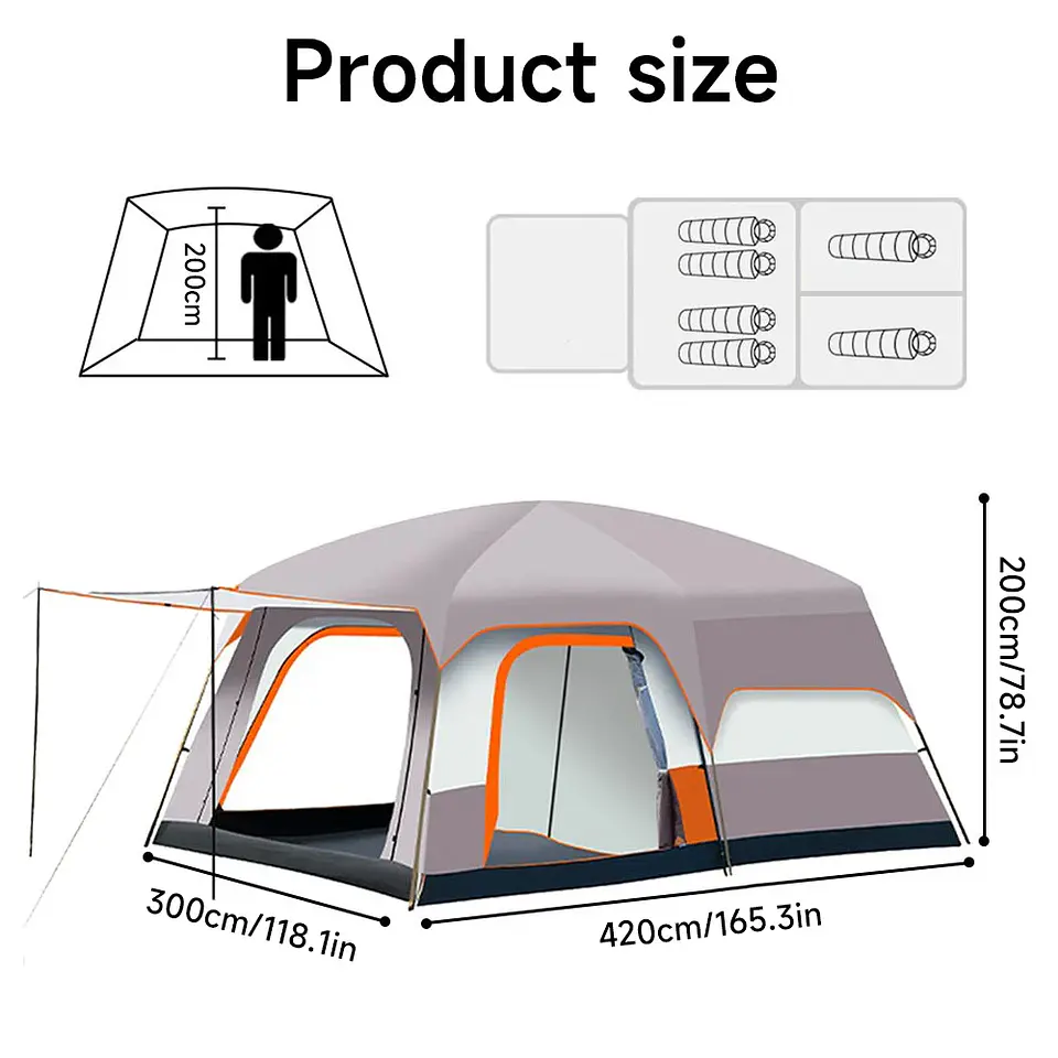 Tenda de Campismo 2 Quartos + Sala | 4-12 Pessoas com Abertura Automática 6