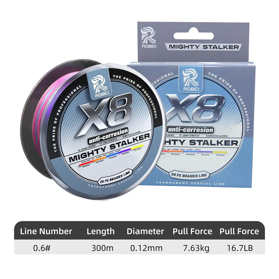 Linha de Pesca Trançada ROBEI 300M | 8 Tranças Super Forte para Água Salgada 8