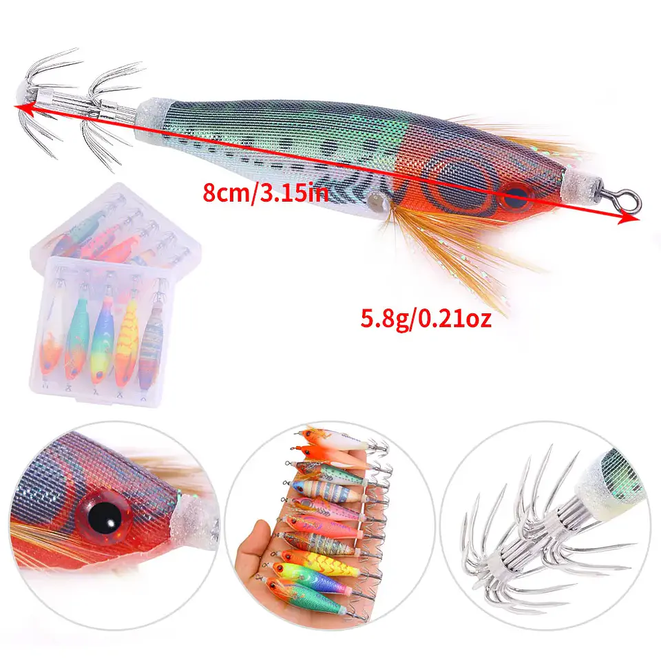 Kit 10 Jigs de Lula Luminosos | 8 cm e 5,8 g para Pesca de Choco e Lula 2