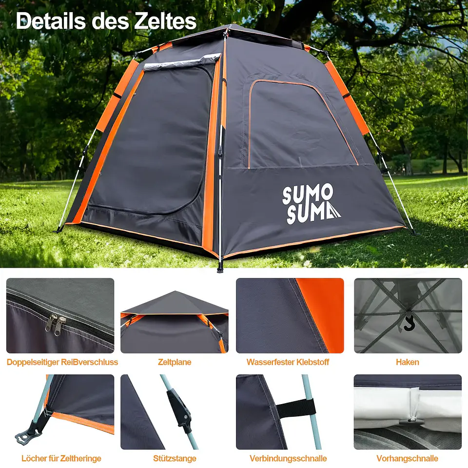 Tenda de Campismo Instantânea 3-4 Pessoas | Montagem Automática e Impermeável 2