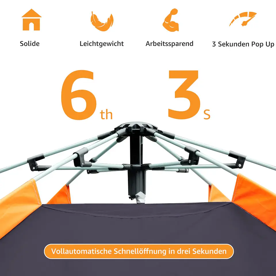 Tenda de Campismo Instantânea 3-4 Pessoas | Montagem Automática e Impermeável 6