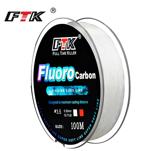 Linha de Pesca em Fluorocarbono FTK 100M | Invisível e Afundante para Pesca de Carpa