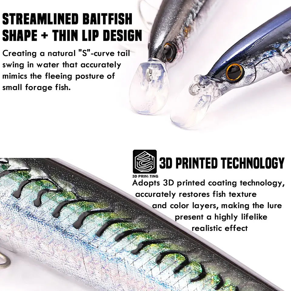 Isco Flutuante Minnow B&U | Acabamento 3D Realista para Black Bass e Seabass 5