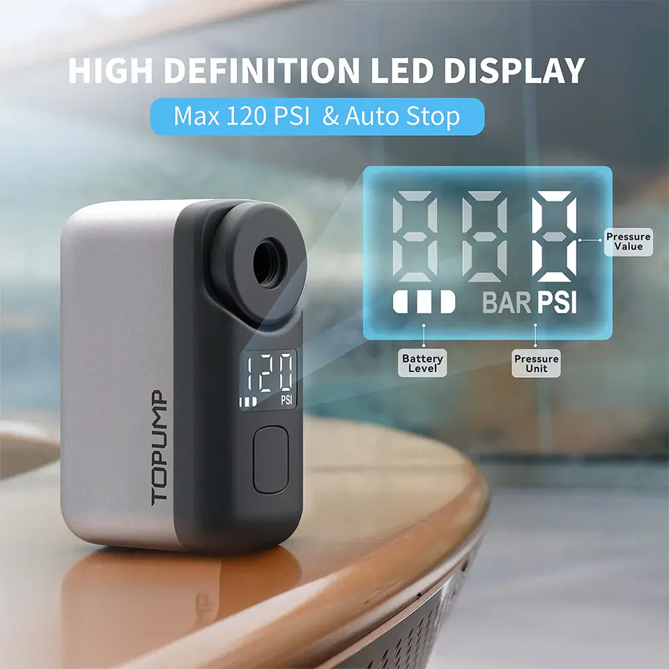 Bomba Elétrica TOPUMP TB2 PRO | Portátil Sem Fio até 120 PSI com Ecrã LED 5