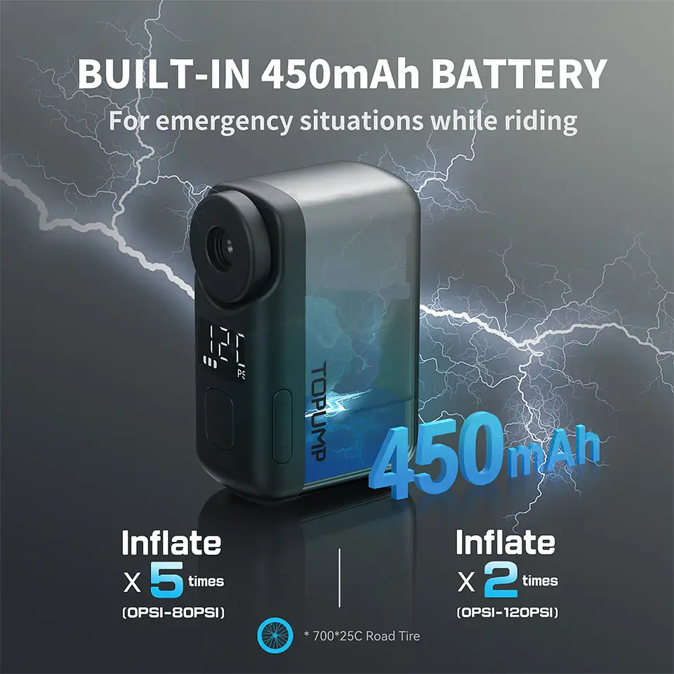 Bomba Elétrica TOPUMP TB2 PRO | Portátil Sem Fio até 120 PSI com Ecrã LED 6