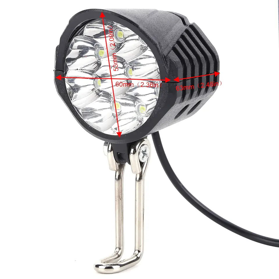 Farol com Buzina 2 em 1 18W | 9 LEDs para E-Bike 36V/48V/60V com Interruptor 5