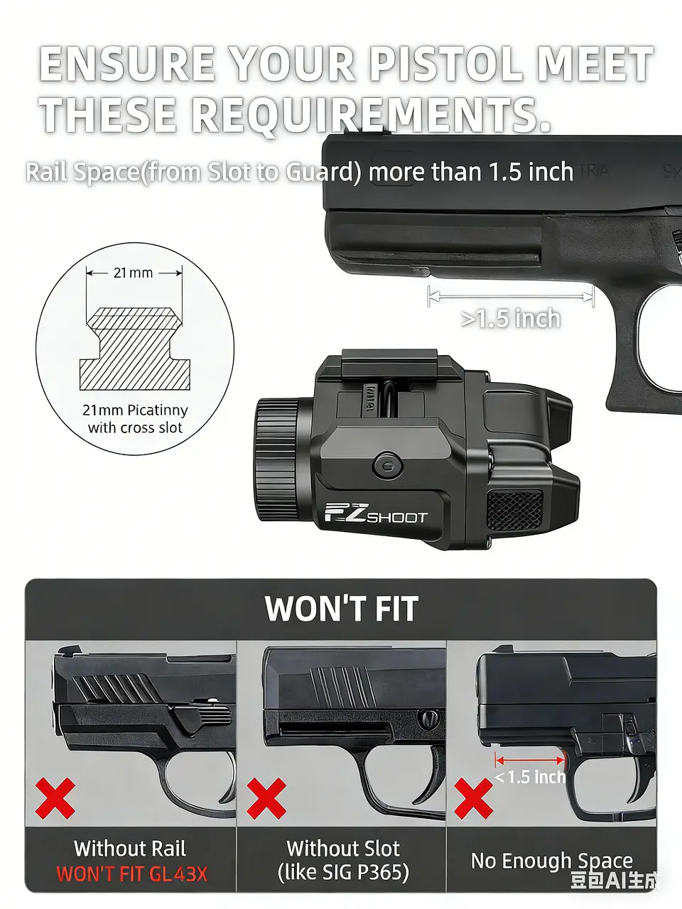 Lanterna Tática EZshoot 500 Lúmens | Strobe e Recarregável para Trilho Picatinny e GL 2