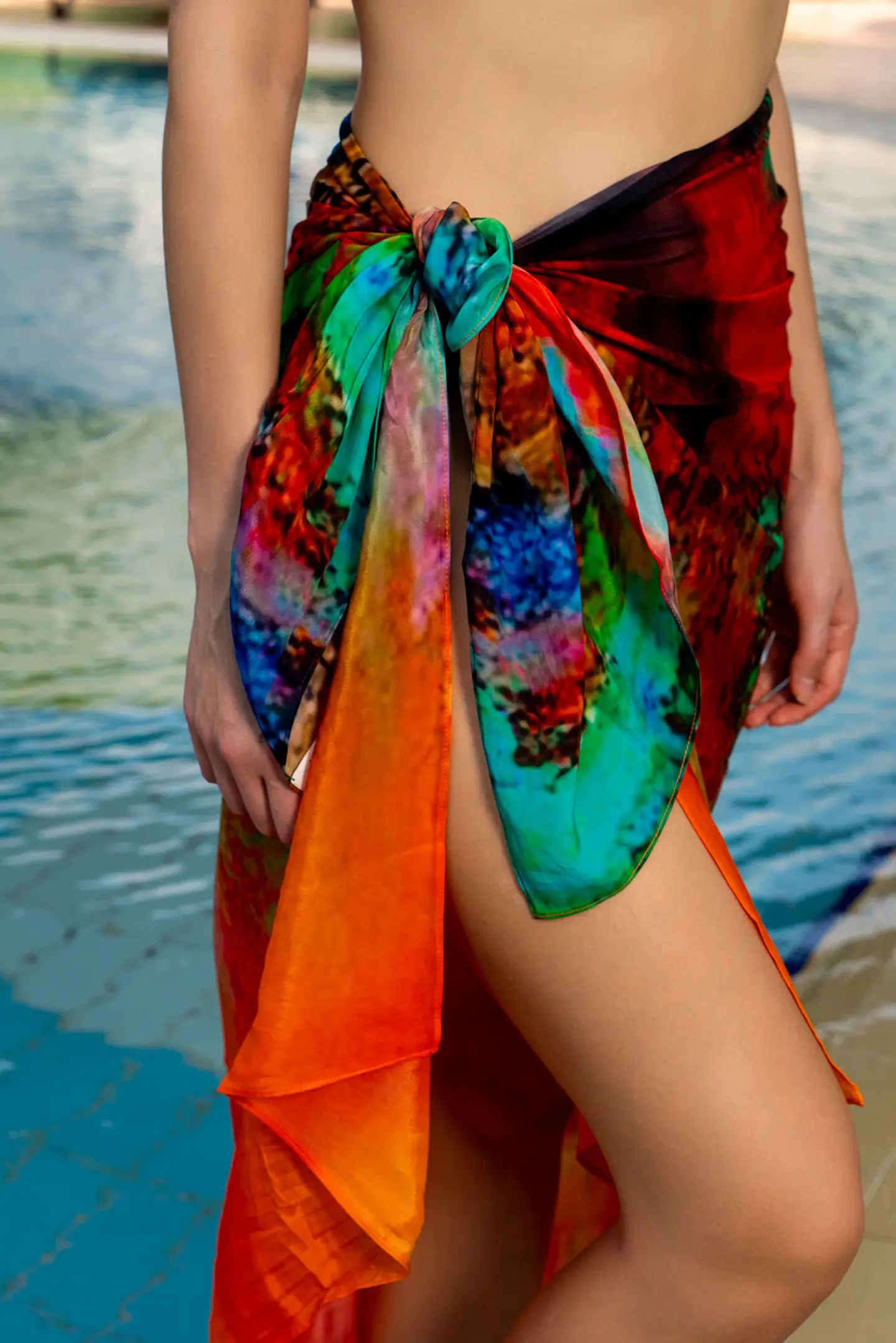 Roar Abstract Print Sarong - Red & Multicolor Beach Cover Up 2