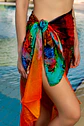 Roar Abstract Print Sarong - Red & Multicolor Beach Cover Up - Miniatura 2