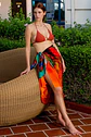 Roar Abstract Print Sarong - Red & Multicolor Beach Cover Up - Miniatura 3
