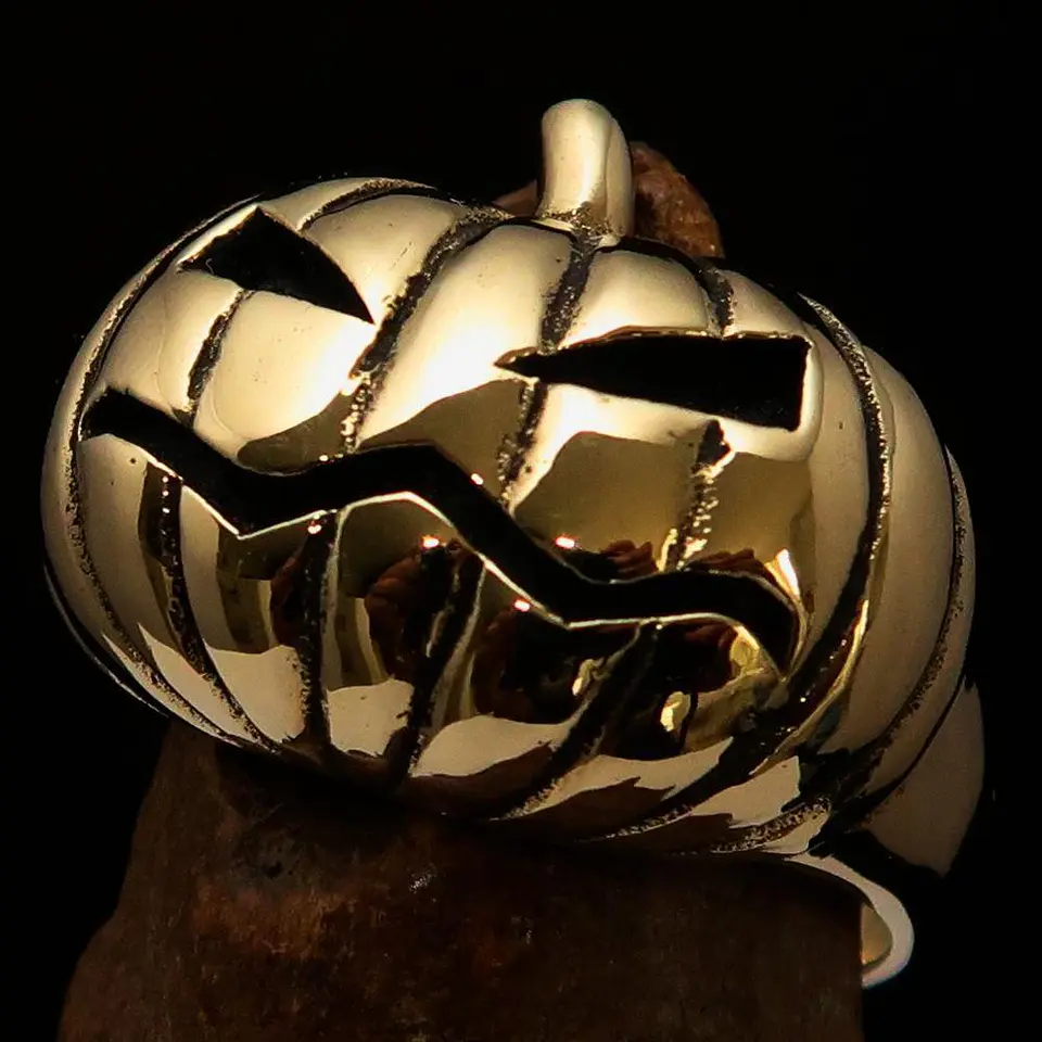 Excellent crafted Halloween Men's Pumpkin Ring - Solid Brass 4