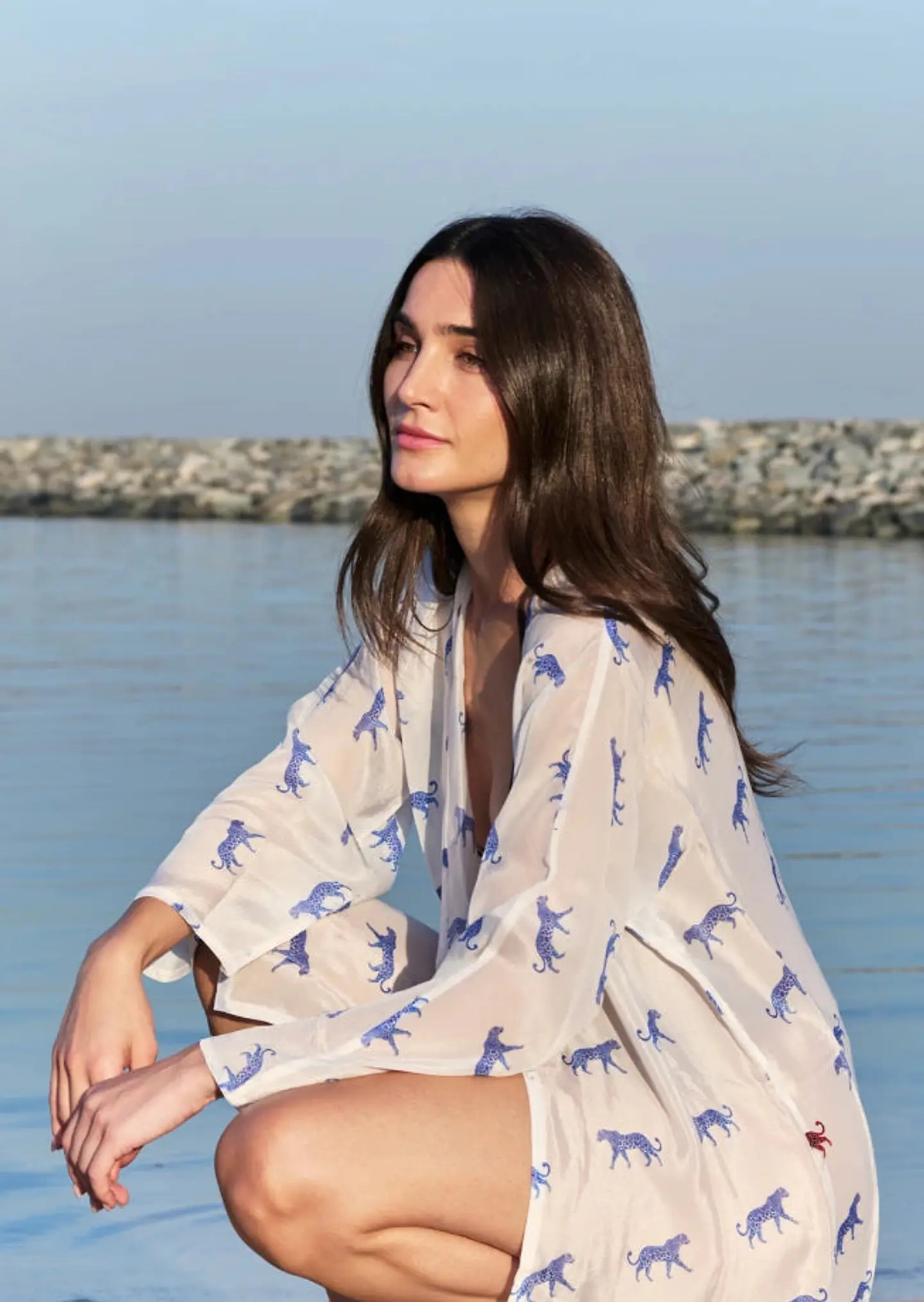 Leopard Luxe Printed Short Kimono - Blue & White Beach Cover Up 1