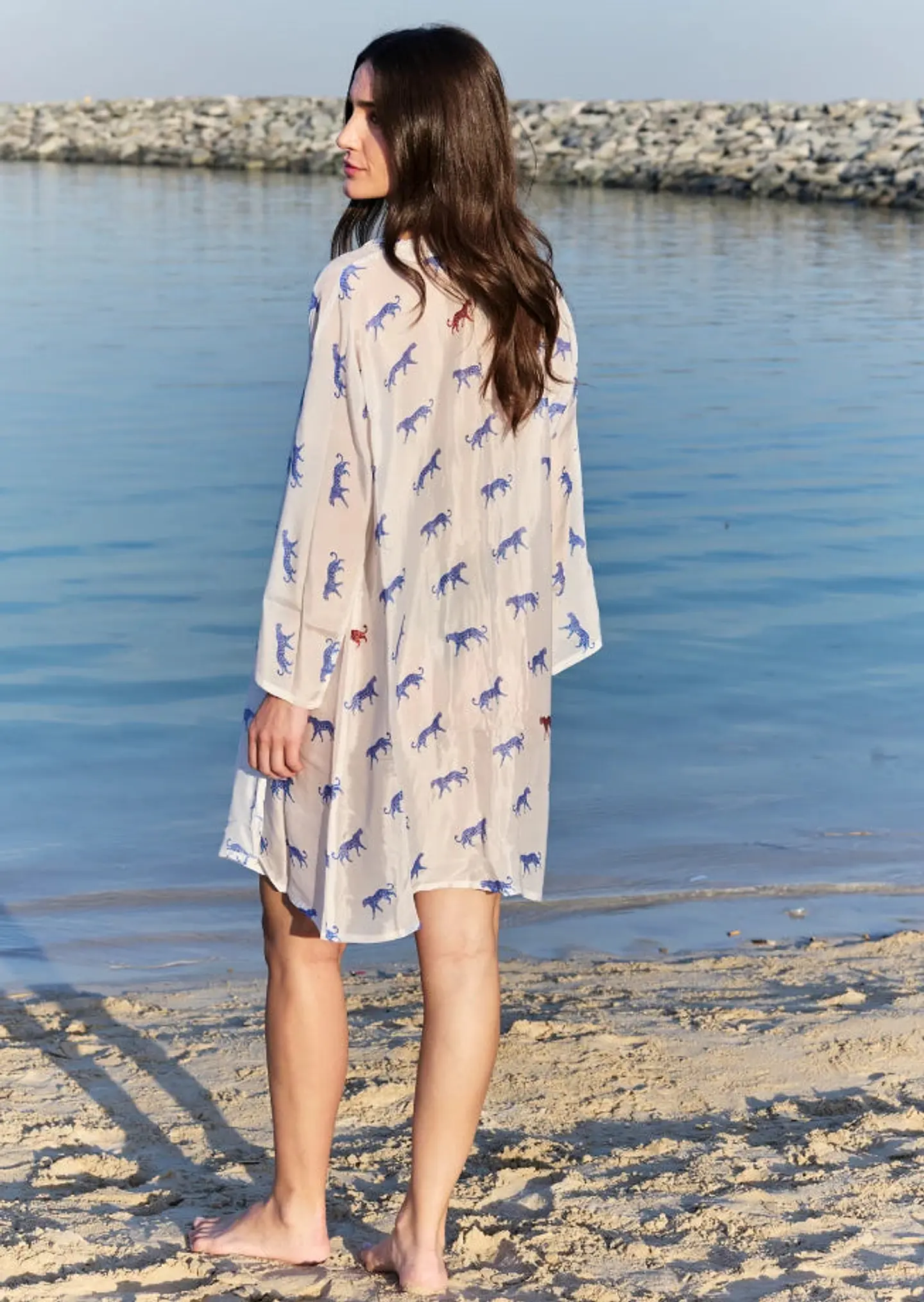 Leopard Luxe Printed Short Kimono - Blue & White Beach Cover Up 5