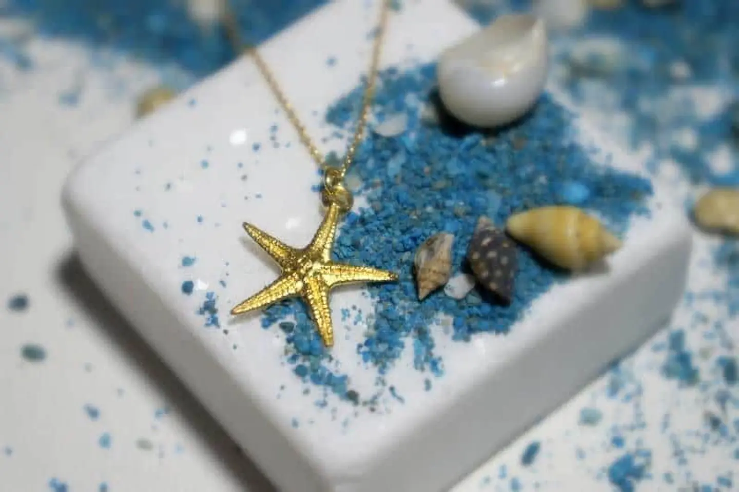 Starfish Gold plated Recycled Brass Necklace: Beach Inspired, Five Elements Pendant 1