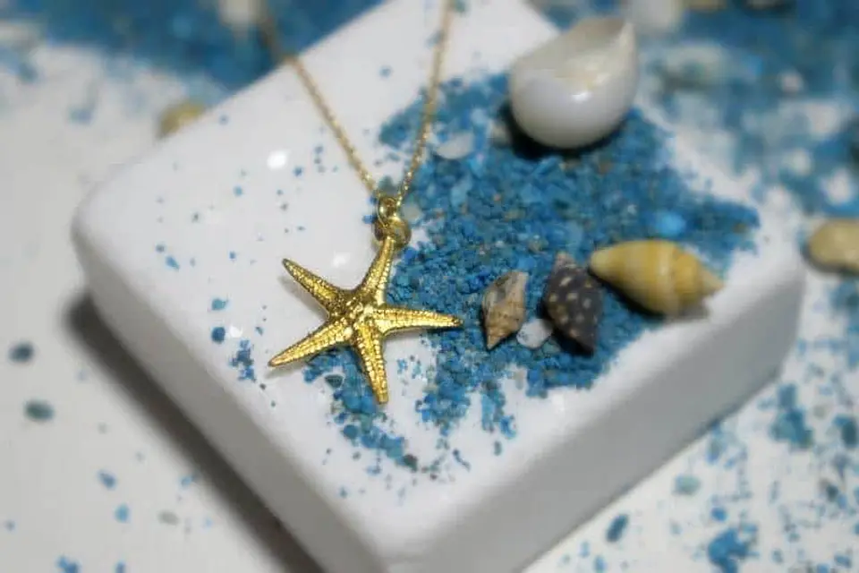 Starfish Gold plated Recycled Brass Necklace: Beach Inspired, Five Elements Pendant 1