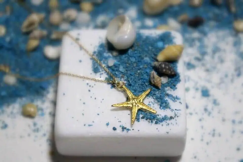 Starfish Gold plated Recycled Brass Necklace: Beach Inspired, Five Elements Pendant 4