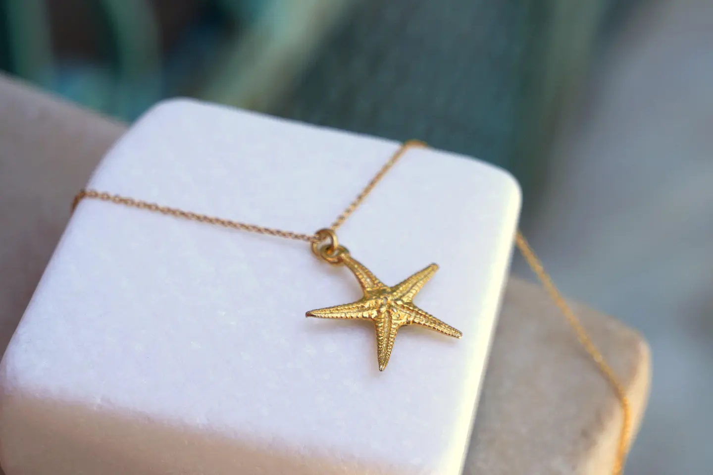 Starfish Gold plated Recycled Brass Necklace: Beach Inspired, Five Elements Pendant 5