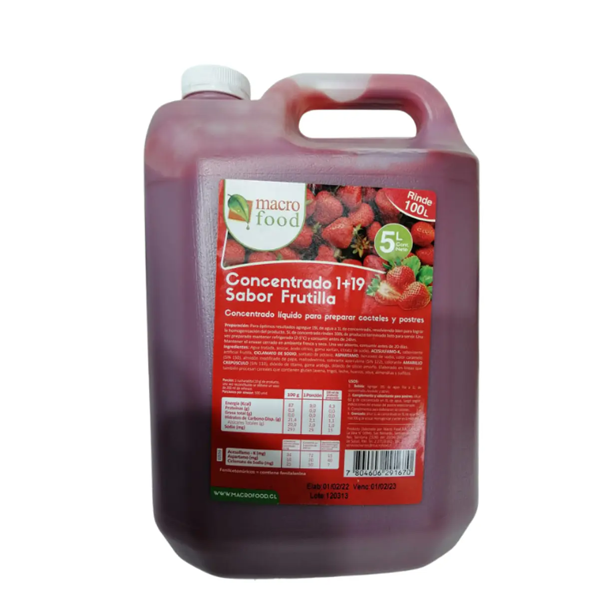 Concentrado Sabor Arandano 5lt. (rinde 100 Litros) Macro Food