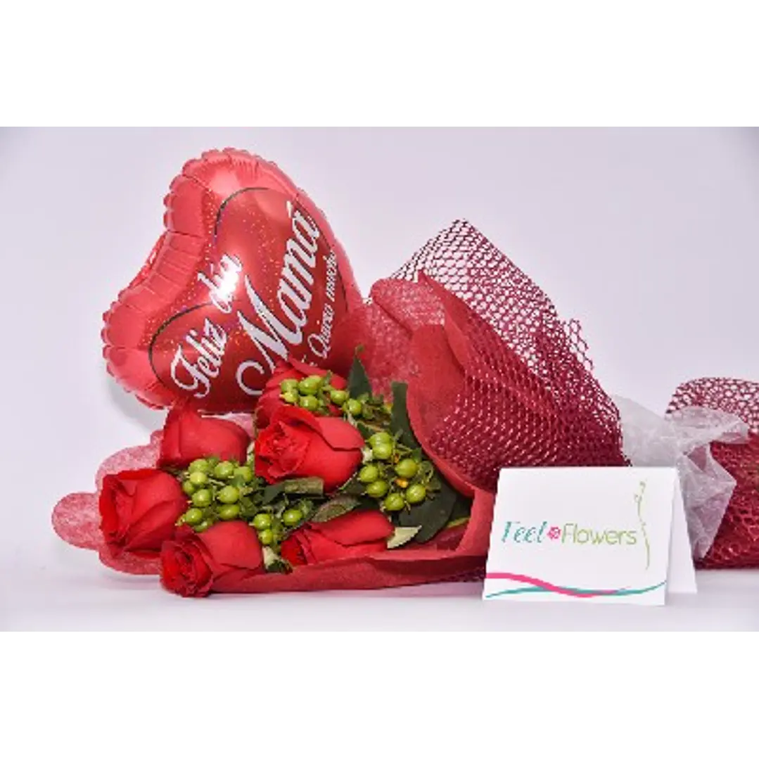 Ramo de 6 rosas con globo mamá 1