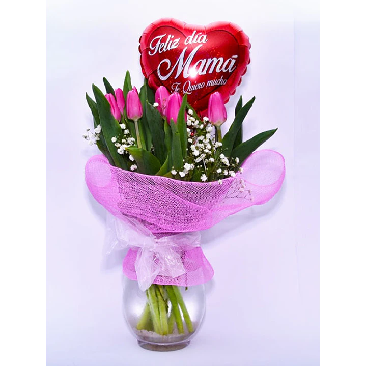 Florero de 10 Tulipanes con globo mamá 1