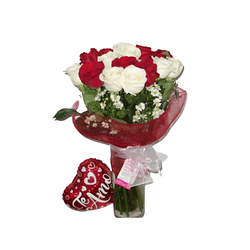 Florero 20 rosas de 2 tonos más globo | Transmite Amor y Pureza 