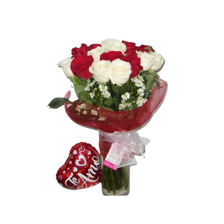 Florero 20 rosas de 2 tonos más globo | Transmite Amor y Pureza  1