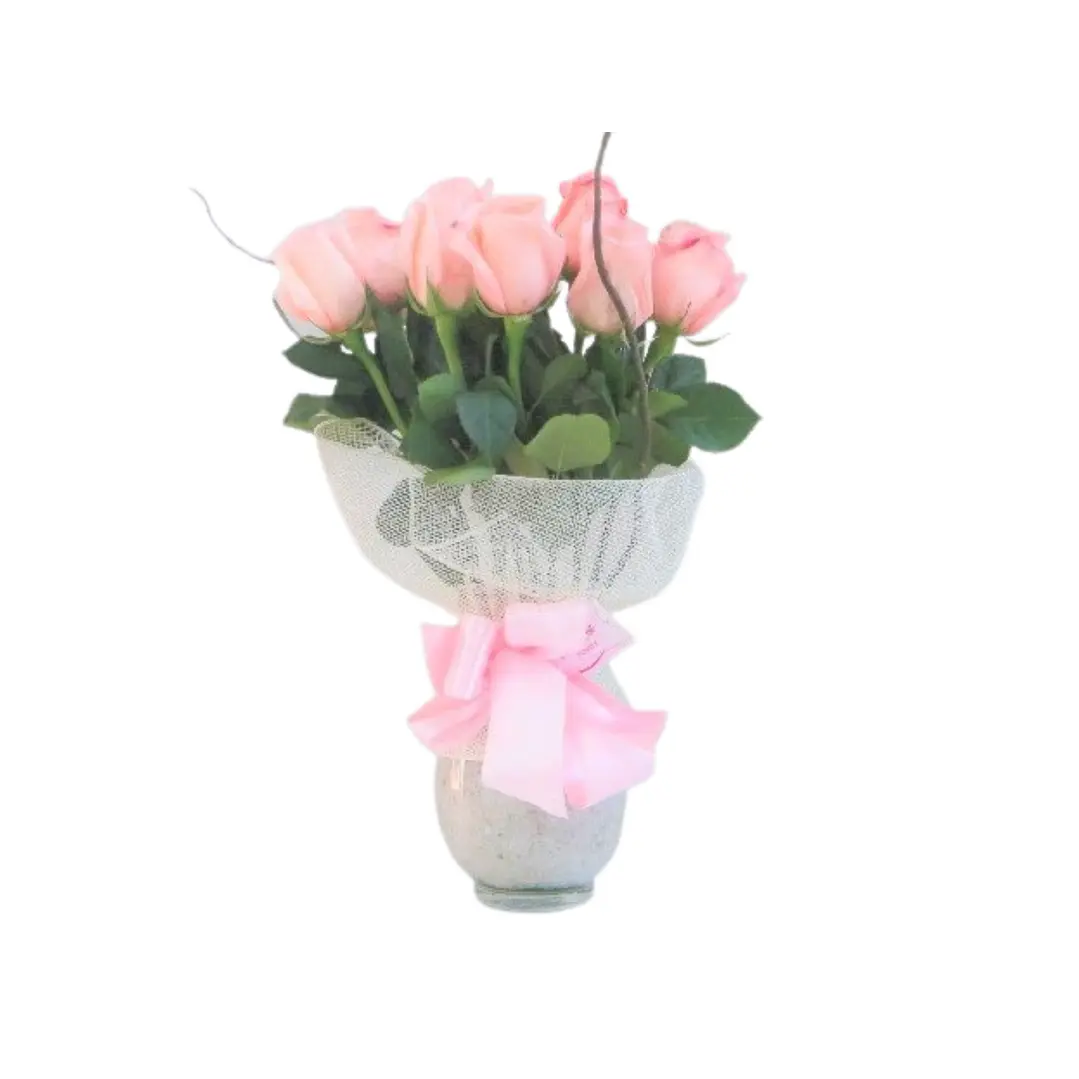 Florero de 12 rosas rosadas  | Transmite Ternura y Bondad  1