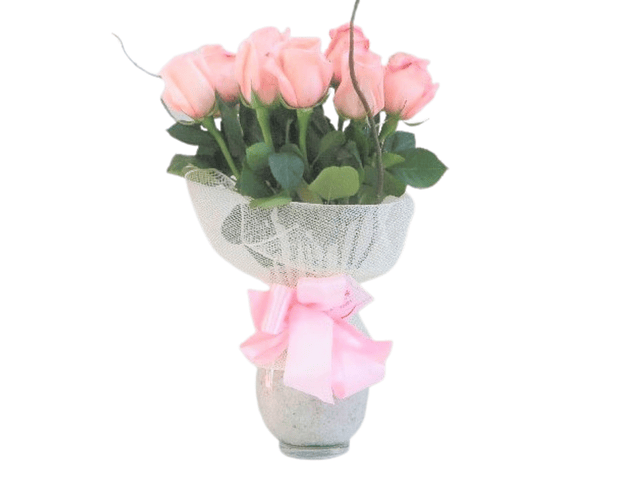 Florero de 12 rosas rosadas  | Transmite Ternura y Bondad 