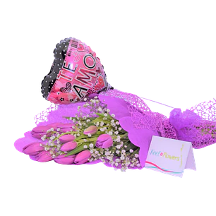 Ramo de 10 tulipanes con globo metálico | Envia Color y Cariño