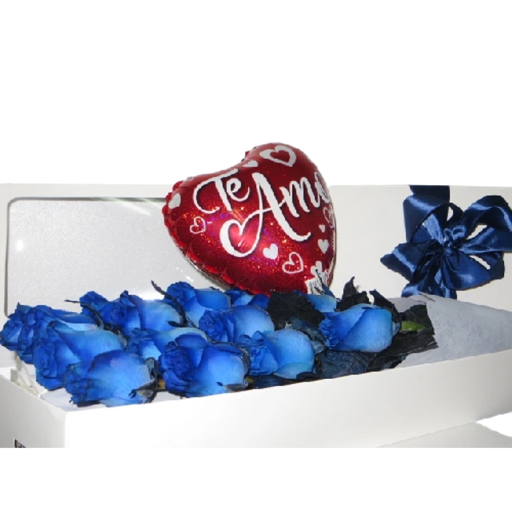 Caja de 12 rosas azules más globo | Transmite Confianza y Tranquilidad 1