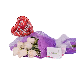 Ramo de 6 rosas blancas con globo amor | Sorprende con Amor