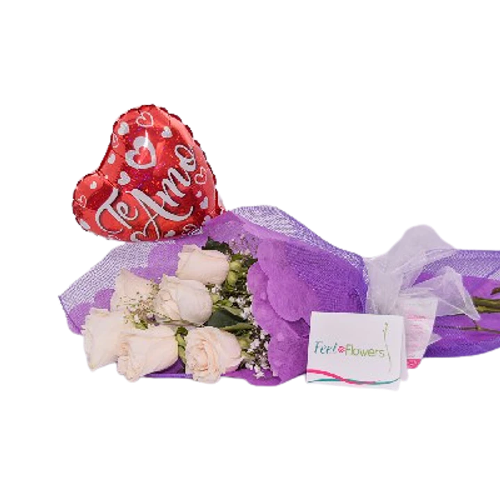 Ramo de 6 rosas blancas con globo amor | Sorprende con Amor 1