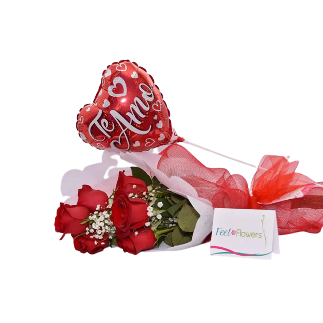 Ramo de 6 rosas más globo metálico  | Declara tu Amor Apasionado 1