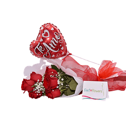 Ramo de 6 rosas más globo metálico  | Declara tu Amor Apasionado