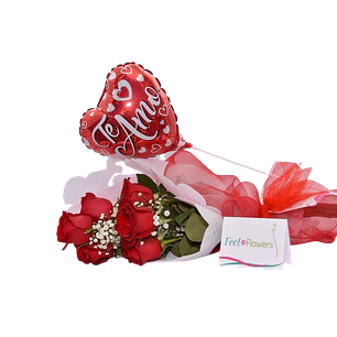 Ramo de 6 rosas más globo metálico  | Declara tu Amor Apasionado