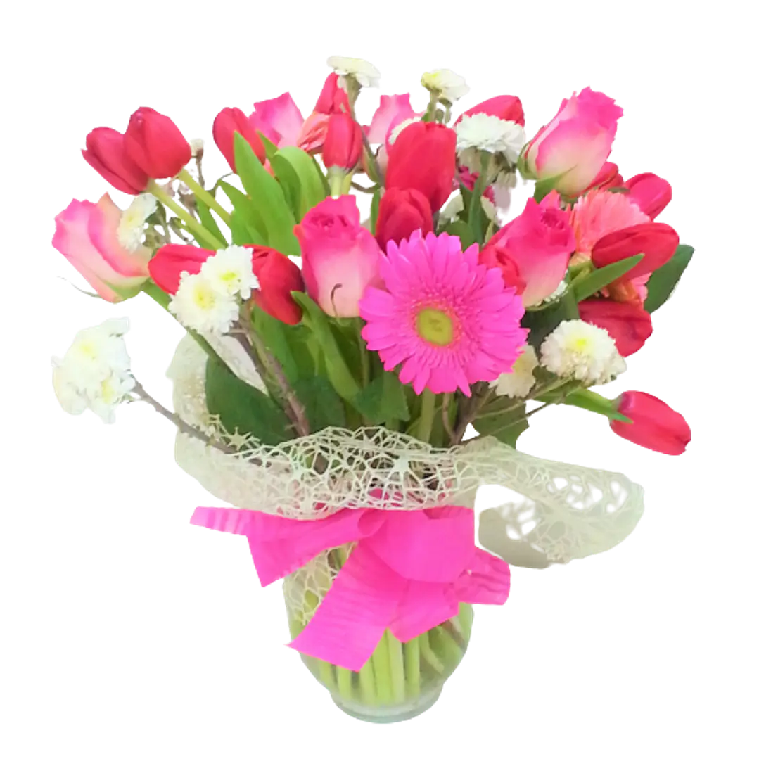 Florero de tulipanes, rosas y gerberas | Expresa amistad y cariño  1