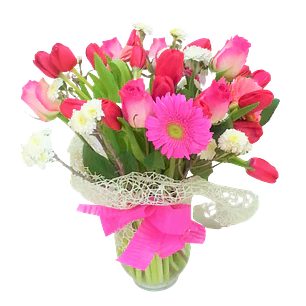 Florero de tulipanes, rosas y gerberas | Expresa amistad y cariño 