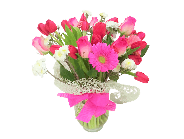 Florero de tulipanes, rosas y gerberas | Expresa amistad y cariño 