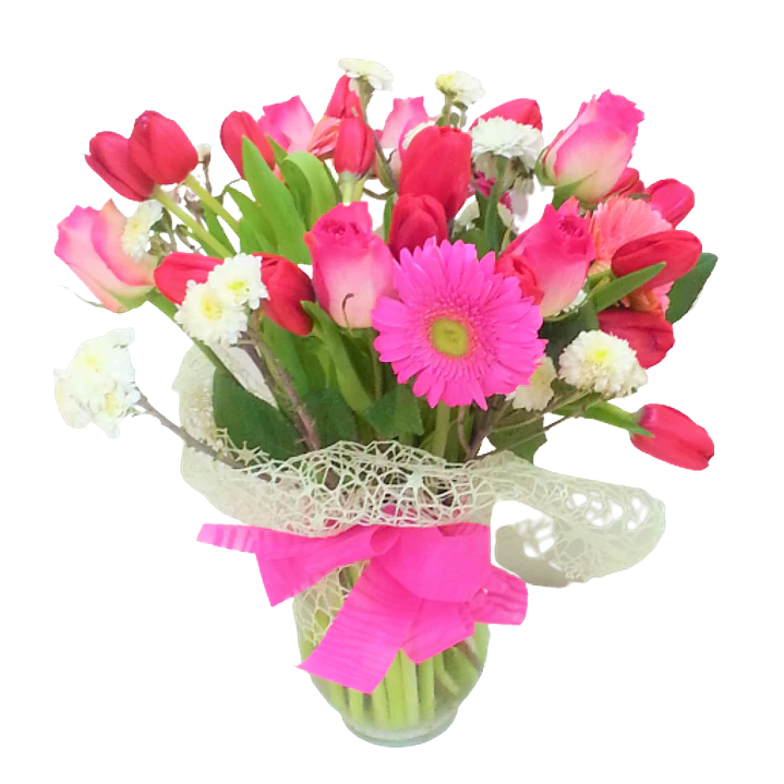 Florero de tulipanes, rosas y gerberas | Expresa amistad y cariño  1