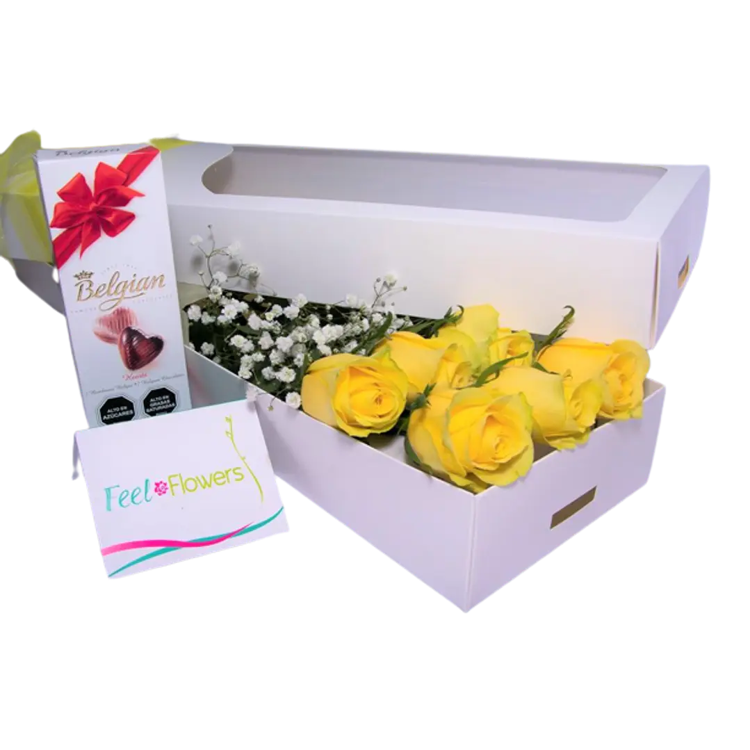 Caja de 6 Rosas y chocolates Belgian | Regala Caja de Felicidad 1