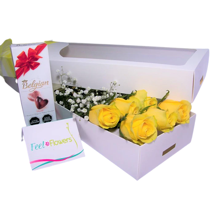 Caja de 6 Rosas y chocolates Belgian | Regala Caja de Felicidad 1